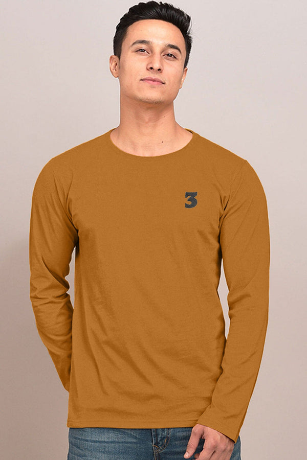 elo Men's 3 Embroidered Crew Neck Long Sleeve Tee Shirt Mustard