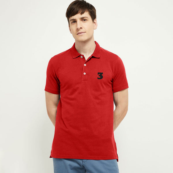 elo Men's 3 Embroidered Short Sleeve Polo Shirt Red