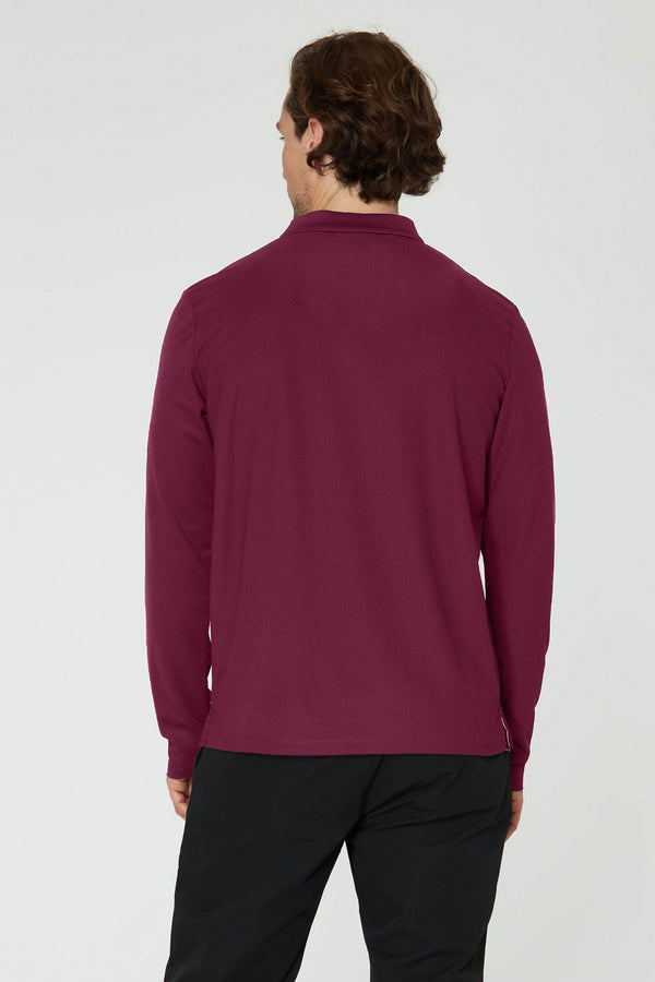 Elo Men's 7 Embroidered Long Sleeve Polo Shirt Burgundy