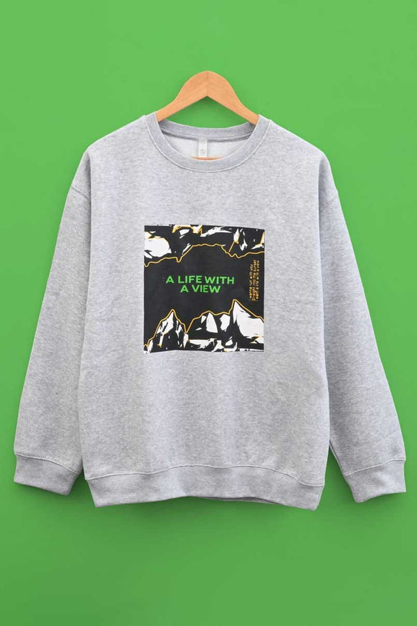Elo Men's A Life With A View Printed Long Sleeve Sweat Shirt Heather Grey