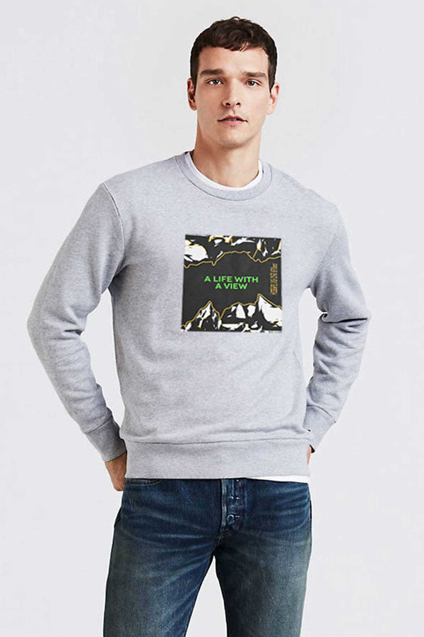 elo Men's A Life With A View Printed Long Sleeve Sweat Shirt Heather Grey