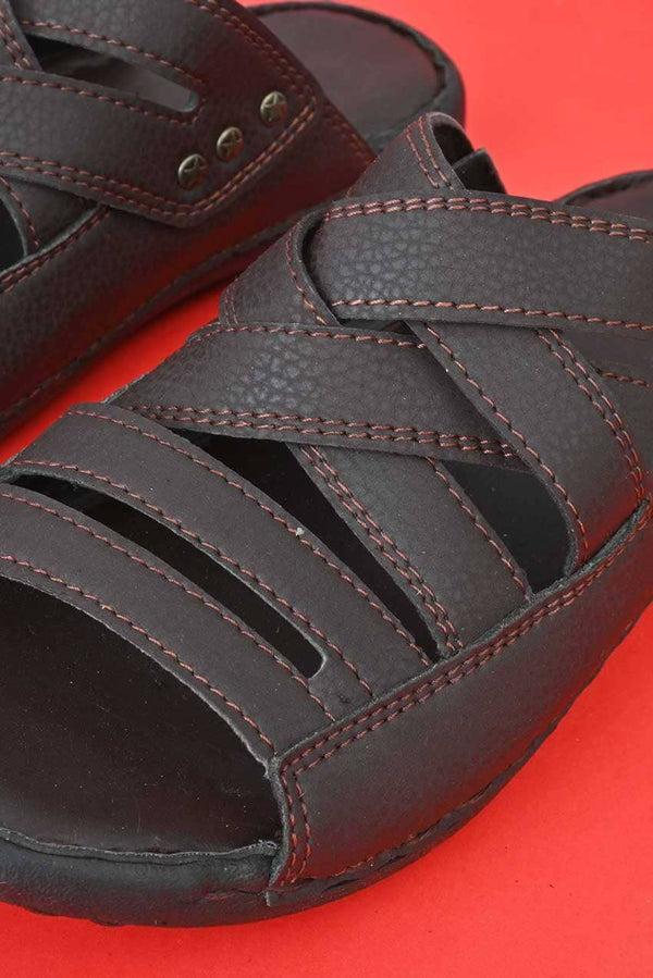 Elo Men's Arendal Padded Sole PU Leather Chappal Black