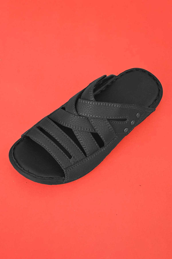 elo Men's Arendal Padded Sole PU Leather Chappal Black