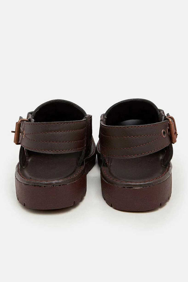 Elo Men's Bartica Double Stitch Design Peshawari Chappal Chocolate
