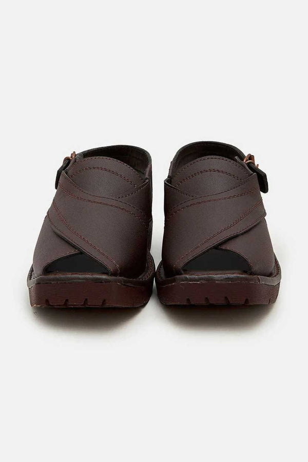 Elo Men's Bartica Double Stitch Design Peshawari Chappal Chocolate