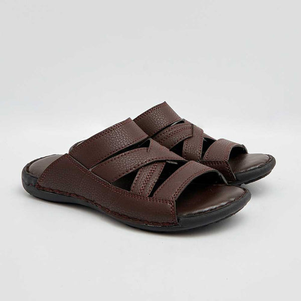 elo Men's Besancon Padded Sole PU Leather Chappal Brown