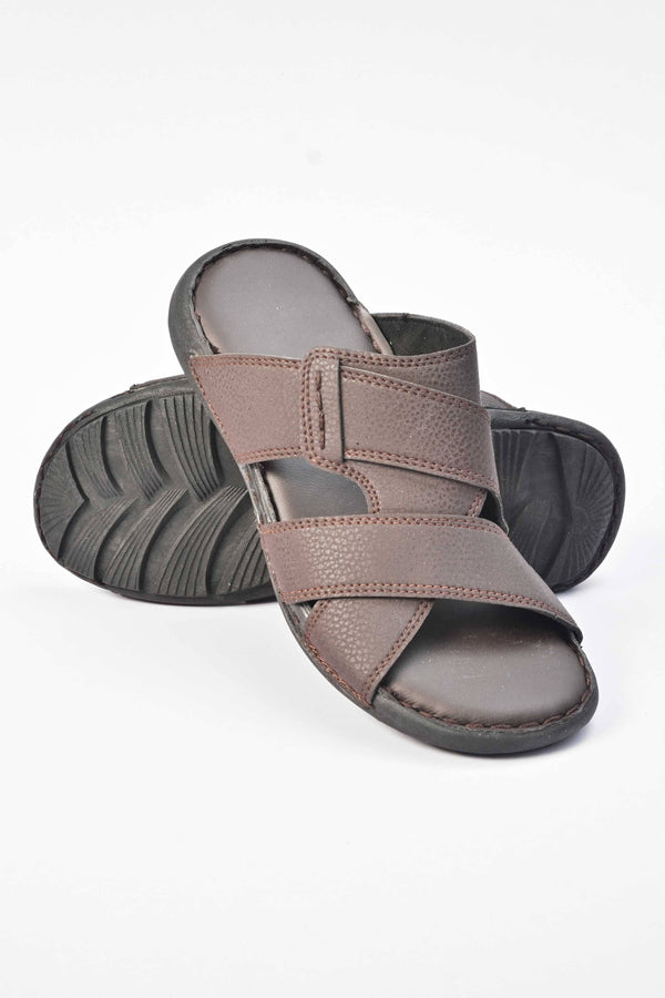 elo Men's Bristol Padded Sole PU Leather Chappal Brown