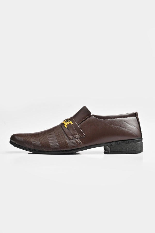 Elo Men's Buckle Style PU Leather Formal Shoes Chocolate