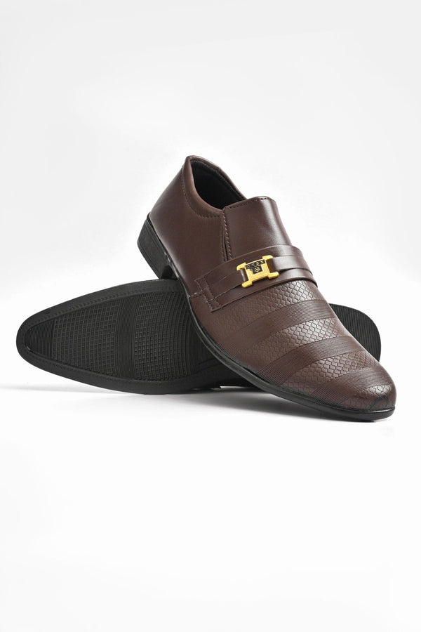 Elo Men's Buckle Style PU Leather Formal Shoes Chocolate