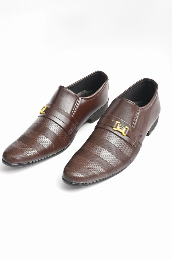 Elo Men's Buckle Style PU Leather Formal Shoes Chocolate