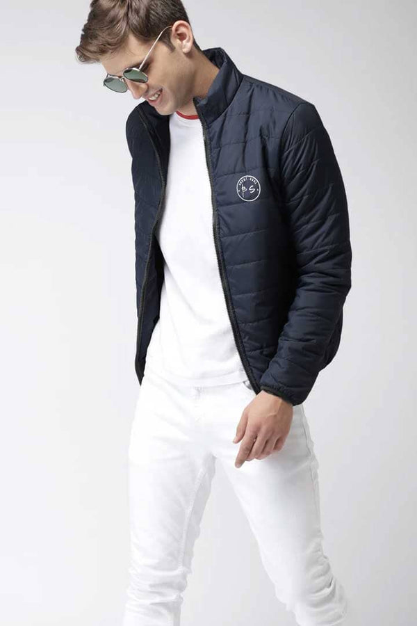 Elo Men's Burnt Soul Logo Embroidered Design Long Sleeve Puffer Jacket Black