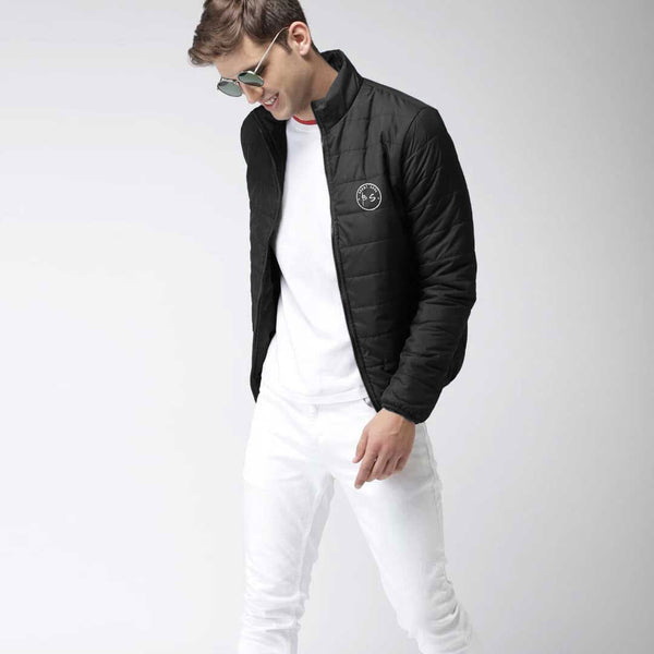 elo Men's Burnt Soul Logo Embroidered Design Long Sleeve Puffer Jacket Black