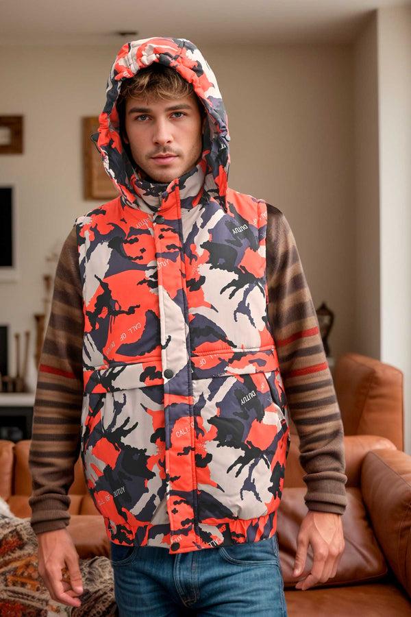 Elo Men's Camo Puffer Body Warmer Hooded Gilet Camo Blue