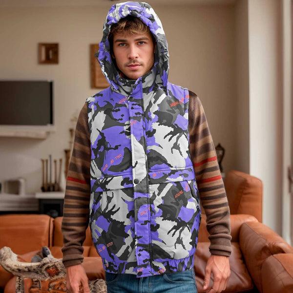 elo Men's Camo Puffer Body Warmer Hooded Gilet Camo Blue