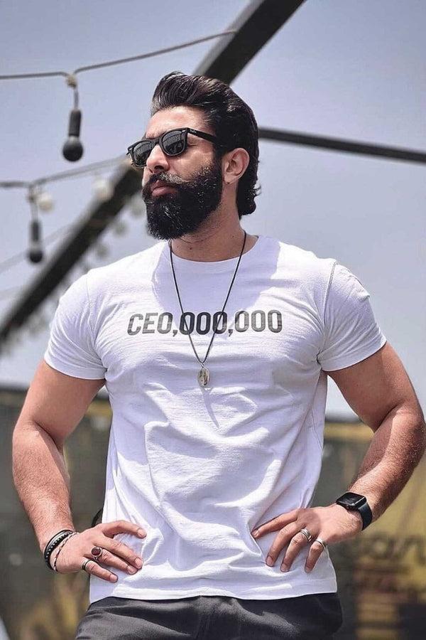 elo Men's CEO Millionaire Printed Crew Neck Tee Shirt White