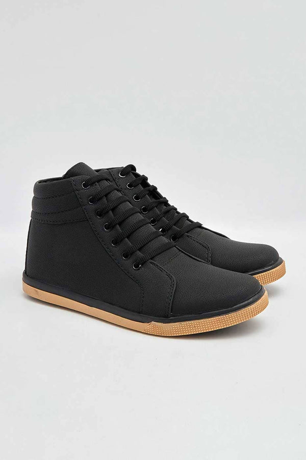elo Men's Chatelet Faux Leather Long Sneakers Shoes Black