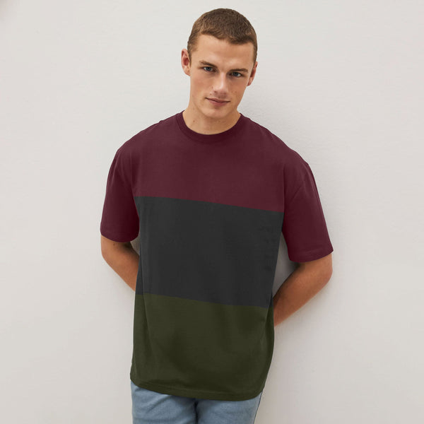 elo Men's Classic Boulder Panels Design Tee Shirt Maroon & Black