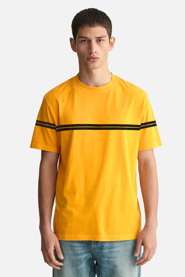 Elo Men's Classic Double Striped Design Tee Shirt Yellow