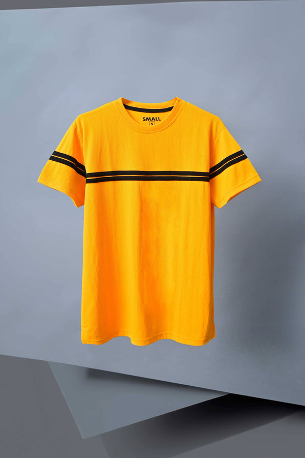 Elo Men's Classic Double Striped Design Tee Shirt Yellow