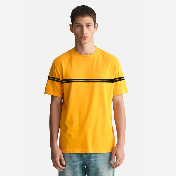 elo Men's Classic Double Striped Design Tee Shirt Yellow