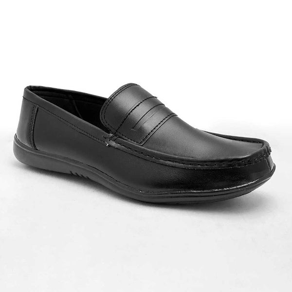 elo Men's Comfortable Leather Stripe Formal Shoes Black