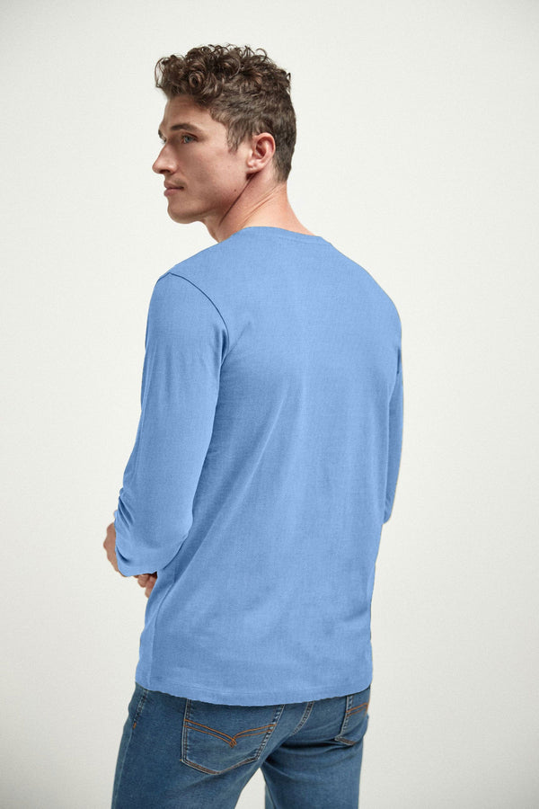 Elo Men's Contrast Design Crew Neck Long Sleeve Tee Shirt Brown & Mustard