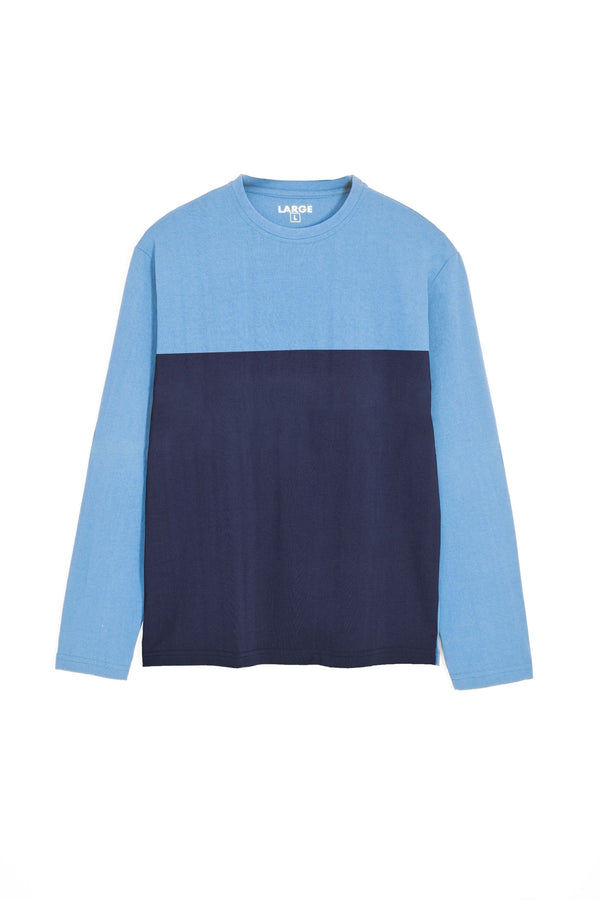 Elo Men's Contrast Design Crew Neck Long Sleeve Tee Shirt Brown & Mustard