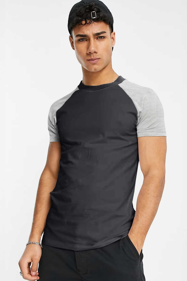 Elo Men's Contrast Design Raglan Sleeve Tee Shirt Graphite & Heather Grey