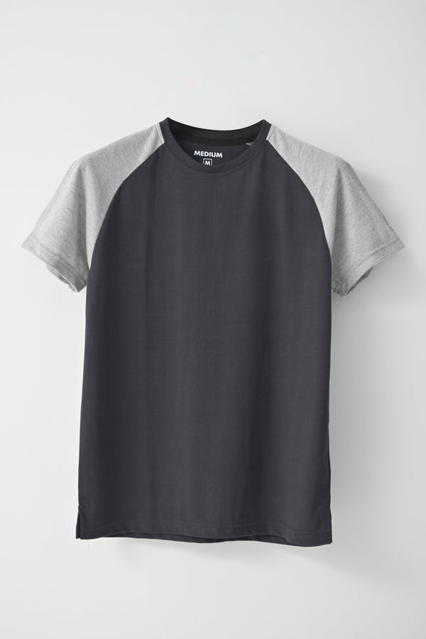 Elo Men's Contrast Design Raglan Sleeve Tee Shirt Graphite & Heather Grey