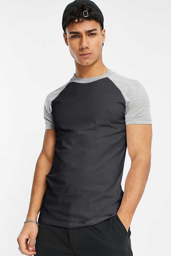 elo Men's Contrast Design Raglan Sleeve Tee Shirt Graphite & Heather Grey