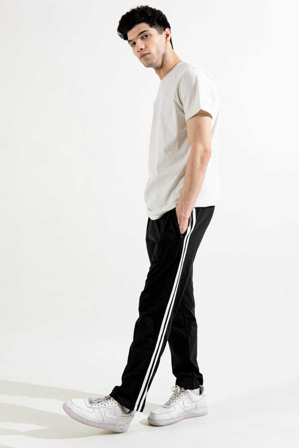 Elo Men's Contrast Panel Striped Trousers Black & White