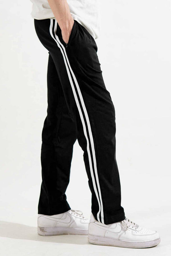 Elo Men's Contrast Panel Striped Trousers Black & White
