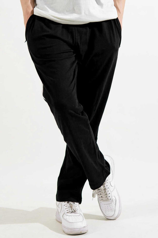 Elo Men's Contrast Panel Striped Trousers Black & White