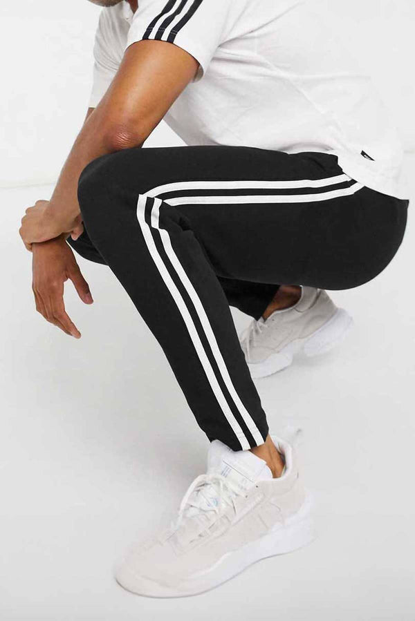 elo Men's Contrast Panel Striped Trousers Black & White