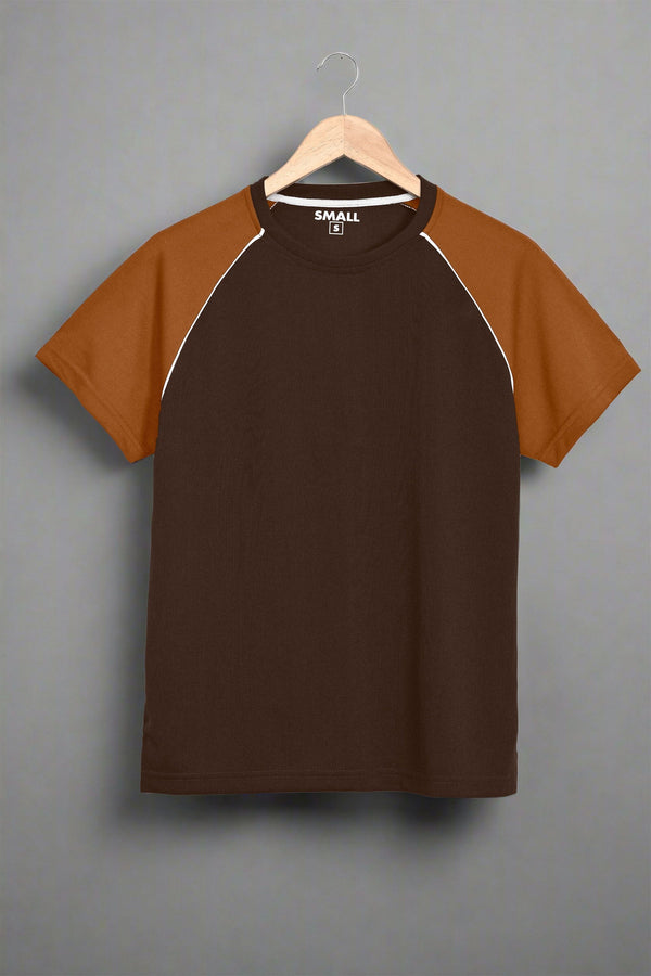 Elo Men's Contrast Raglan Sleeve Classic Crew Neck Tee Shirt Brown & Chocolate