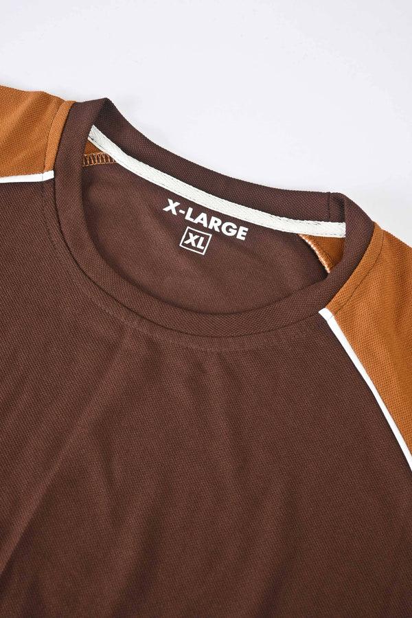 Elo Men's Contrast Raglan Sleeve Classic Crew Neck Tee Shirt Brown & Chocolate