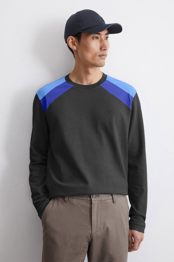 Elo Men's Contrast Shoulder Crew Neck Tee Shirt Royal