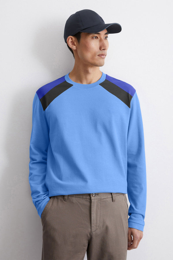 Elo Men's Contrast Shoulder Crew Neck Tee Shirt Royal