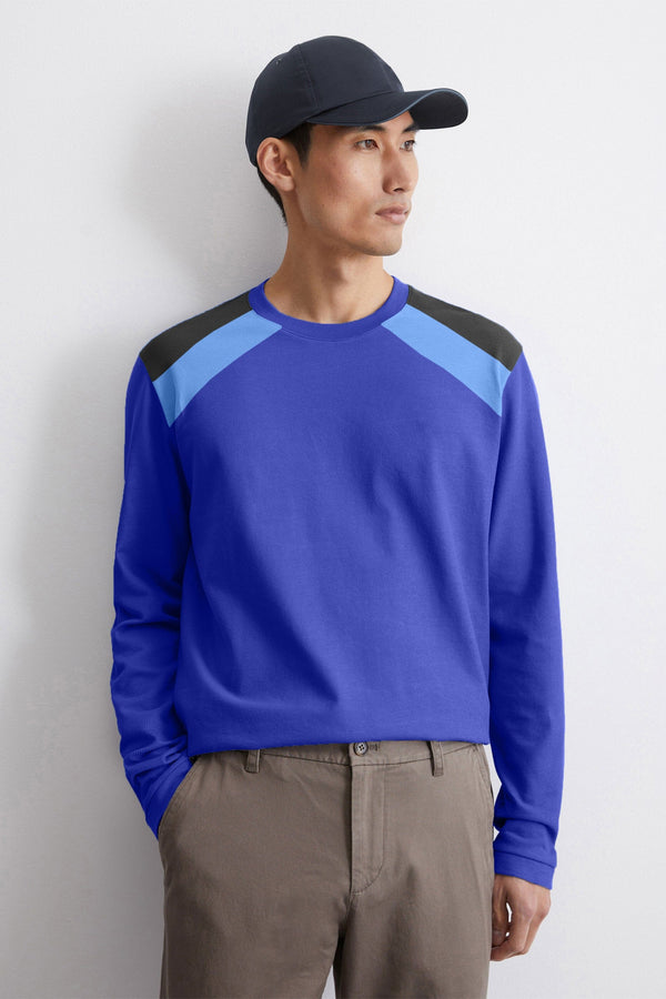elo Men's Contrast Shoulder Crew Neck Tee Shirt Royal