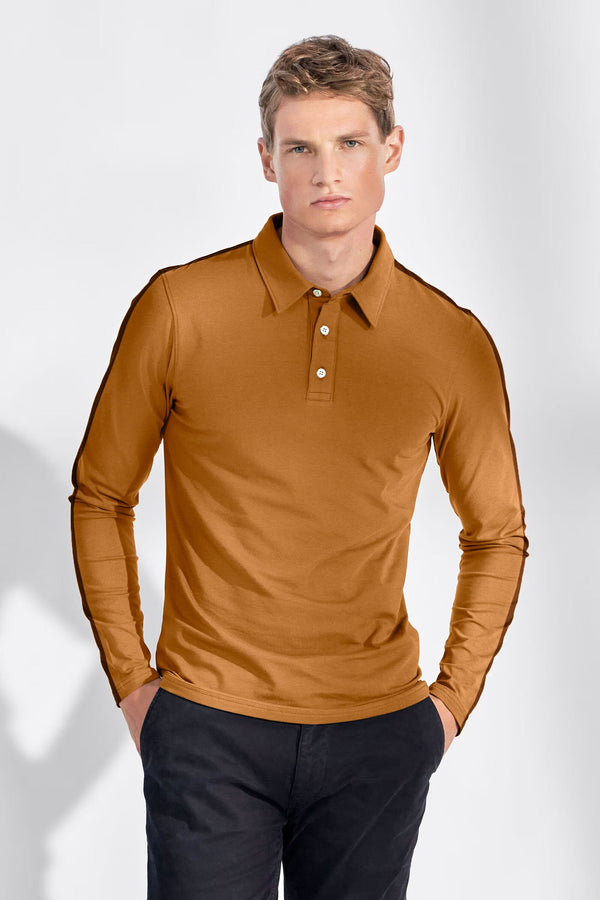 Elo Men's Contrast Striped Design Long Sleeve Polo Shirt Navy