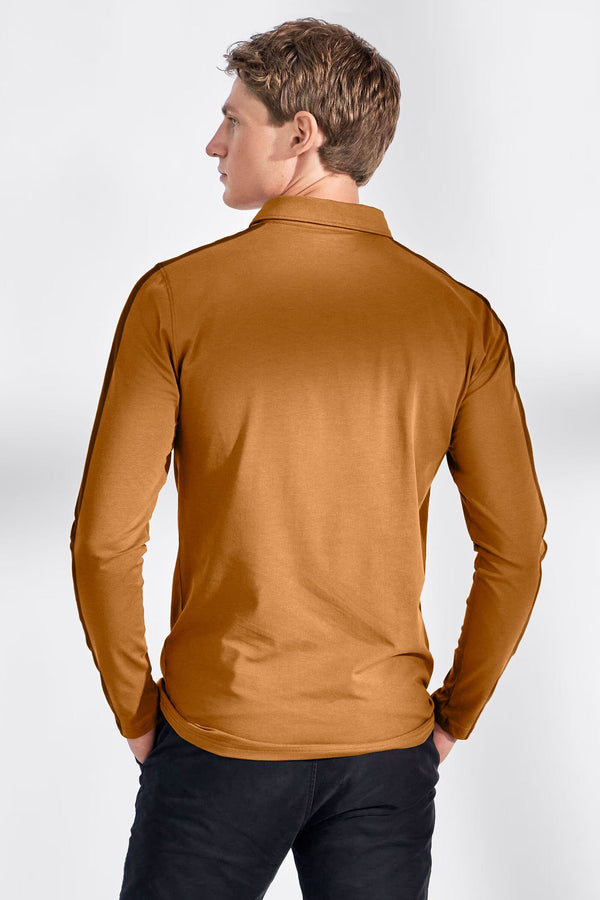 Elo Men's Contrast Striped Design Long Sleeve Polo Shirt Navy