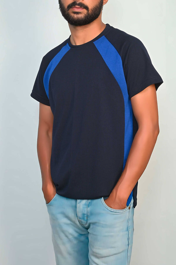 Elo Men's Contrast Style Raglan Sleeve Tee Shirt Blue & Navy