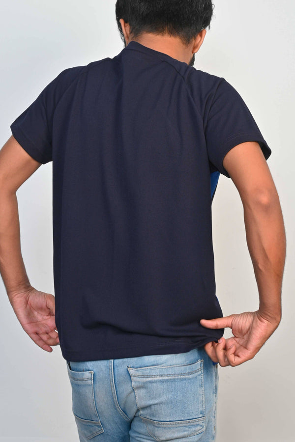 Elo Men's Contrast Style Raglan Sleeve Tee Shirt Blue & Navy
