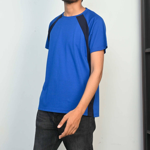 elo Men's Contrast Style Raglan Sleeve Tee Shirt Blue & Navy