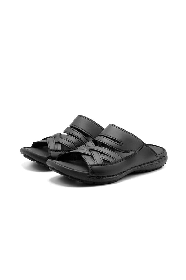 Elo Men's Cross Straps Cushioned Sole Chappal Black