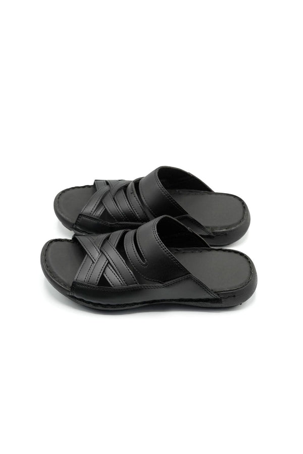 Elo Men's Cross Straps Cushioned Sole Chappal Black