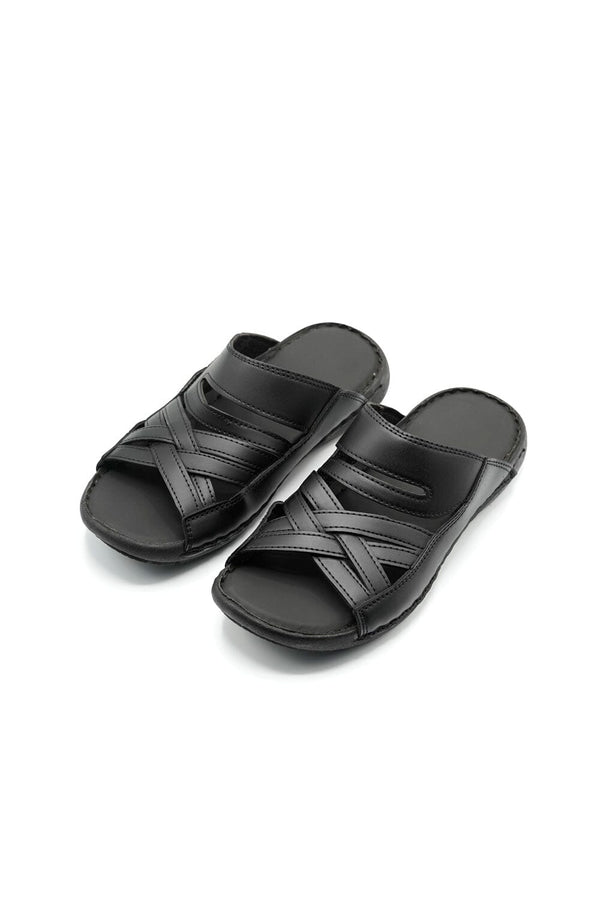 elo Men's Cross Straps Cushioned Sole Chappal Black