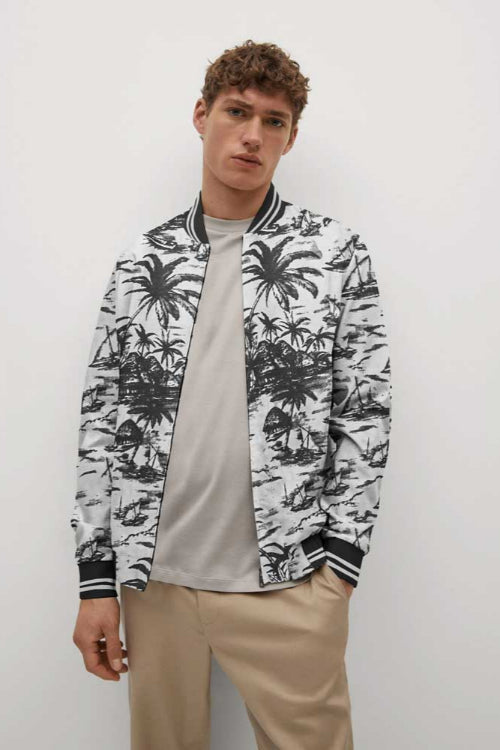 Elo Men's Cut Label Palm Tree Printed Bomber Jacket Brick Red