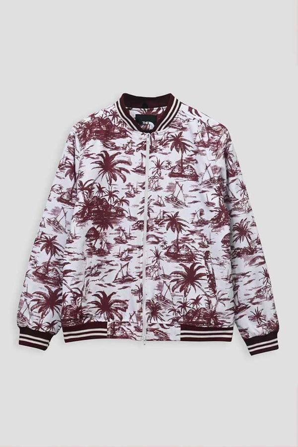 elo Men's Cut Label Palm Tree Printed Bomber Jacket Brick Red