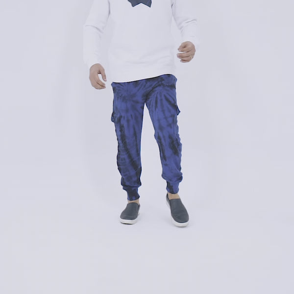 Elo Men's Cut Label Tie & Dye Style Terry Jogger Pants Blue